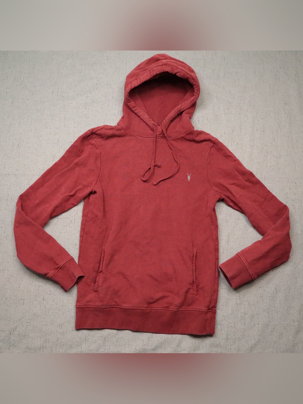 AllSaints Raven Ramskull Hoodie Burgundy Red Pullover Long Sleeve Cotton Size XS